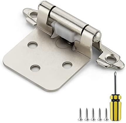 Ravinte 50 Pack 25 Pairs 1/2 Inch Overlay Cabinet Door Hinges Kitchen Satin Nickel Semi-Concealed Face Mount Self-Closing Cabinet Hinges with Bumpers & Screwdriver