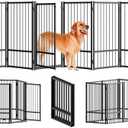 SNUOWU Full Metal Freestanding Dog Gate with Door, 32''Height Foldable Pet Dog Fence for Indoor & Outdoor, 6 Panels Extra Wide Free Standing TallDog Gates for Doorways,House,Stairs,Porch,Deck,Yard