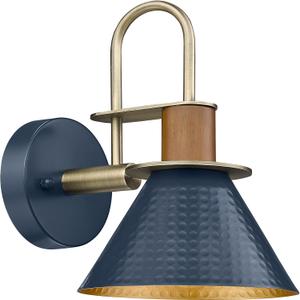 HWH Rustic Wall Sconces, Industrial Sconce Wall Lighting Indoor Wall Lamp, 1-Light Barn Vanity Light for Bathroom Bedroom Bedside, Hammered Metal Shade, Navy Blue Finish, 5HZG74B BL+BG