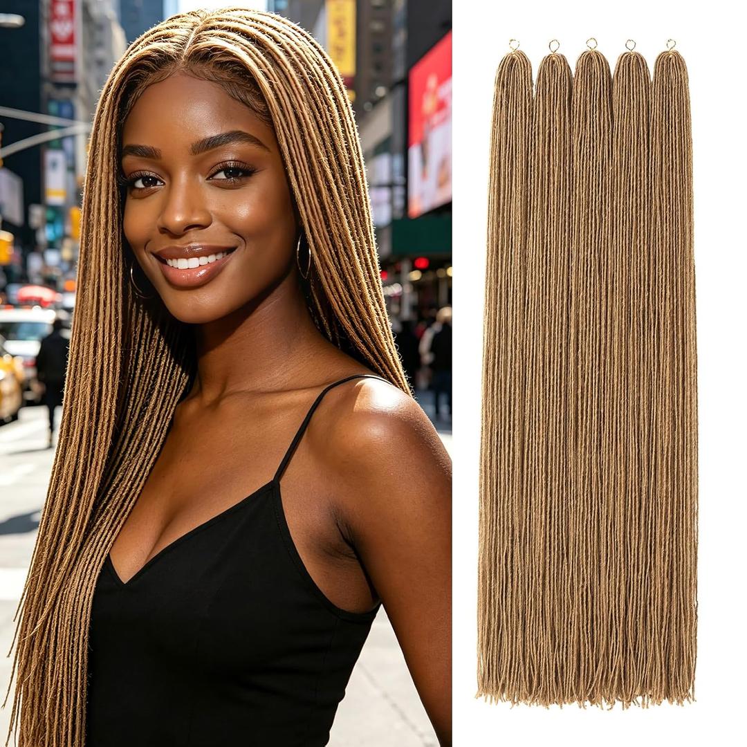 GUOHUI Micro Faux Locs Crochet Hair, 36 Inch 5 Packs Color Honey Blonde DIY Braids Straight Styles (36",27)