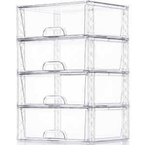 Clear Stackable Storage Drawers 4 Pack 5.7in Organizer Plastic Bins
