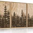 Forest Pine Tree Framed Canvas Wall Art Set,Rustic Woodland Landscape Wall Decor,Large Vintage Natural Painting,Retro Brown Artwork for Living Room,Bedroom, Kitchen,Study,Office - 16"x24"x3