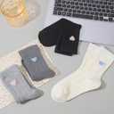 4 Pairs Womens Crew Socks Casual Knit Cotton Socks with Heart Design | Warm Comfy Breathable Sock for Everyday Casual Dress Wear