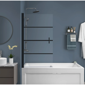 31.5"X55" Bathtub Glass Shower Door Panel Frameless Black