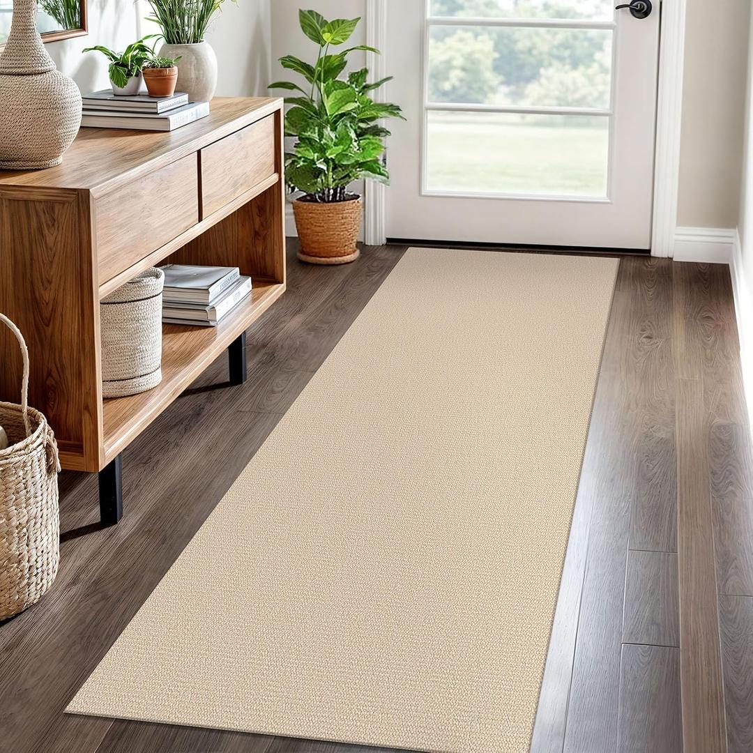 EARTHALL Washable Runner Rug 2x6 Ft Non Slip Runners for Hallways Cotton Rubber Backed Kitchen Runner Braided Indoor Floor Carpet Runners for Entryway, Hallway, Kitchen, Bedroom, Golden Beige/White