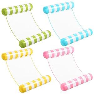 SLOOSH 4 Packs Strip Type Hammock Pool Floats Adults, 4-in-1 Multi-Purpose Inflatable Pool Floats PVC Water Hammock Lounge Floaties (Aquablue, Pink, Yellow, Retrogreen)