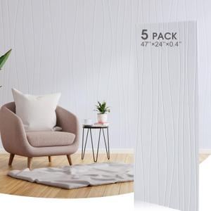 Coume 5 Pack Art Acoustic Panels Sound Absorbing 47x23.6x0.4 Inch Large Self Adhesive Sound Dampening Decorations Noise Reduction Soundproof Wall Panels for Home Office Studio(White)