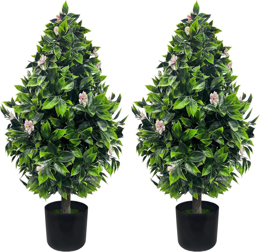 Artificial Topiary Boxwood Trees: 3FT Tall2 Set UV-Anti Fake Greenery Decorative Plants Outdoor for Home Front Porch, Indoor Walkway, Entryway Indoor & Outdoor Home Decor