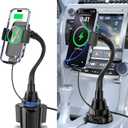 Cup Holder Phone Mount, [Auto Clamping] 2 in 1 Wireless Car Charger Holder Fast Charging, 15W with Quick Extension Long Arm, Fast Swivel Adjustable, 360 Rotatable for iPhone 17/16/15/14/13/12 pro/12