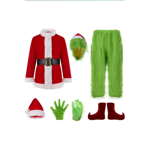 7PCS Christmas Costumes-Adult Furry Christmas Cosplay Costume Santa Outfit Sets, Size XL
