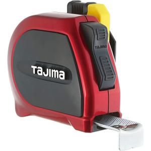 TAJIMA Tape Measure - SAE & Metric Scale 25ft/7.5m x 1 inch Sigma Stop Measuring Tape with Acrylic Coated Auto Locking Blade & Safety Belt Holder - SSSF-25/7.5MBW, Black and Red 