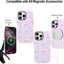 Fiyart Designed for iPhone 16 Pro Case Cute Trendy Aesthetic Bow Pattern Compatible with MagSafe Checkered for Women Girls Hard Phone Shockproof Cover 6.3",Pink Ribbon Bowknot