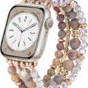 VISOOM Beaded Boho Bracelet Compatible for Apple Watch Band 42mm/44mm/45mm Series 9 8 7 SE Series 6/5/4 Women Fashion Cute Handmade Crystal Beads Stretchy Watch Strap for iWatch Bands Series 3/2/1 (Picasso Jasper)
