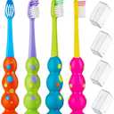 Kids Toothbrush 3 Pack - Soft Bristles with Suction Cup - Toothbrush Kids, Child Sized Brush Heads, 3-10 Year Old Kid Toothbrush with Easy Storage - Toddler, Girl and Boy Set (3-Pack, Multi-Color)