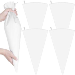 4 Pcs White Cloth Frosting Bags with Plastic Coating 24" Reusable Piping Pastry Bags Large Canvas Cake Decorating Bag Icing Piping Bag for Frosting, Icing, Cakes, Cupcakes, Cookies