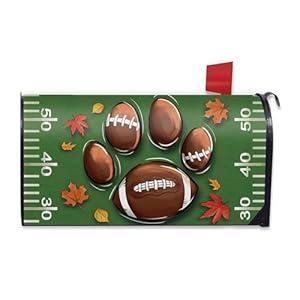 FBCOO Fall Football Cat Dog Paw Mailbox Cover Magnetic Standard Size 21" x 19", Green Autumn Sport Game Decorative Post Letter Box Wrap Decor, Rugby Maple Leaves Garden Yard Outdoor Decoration