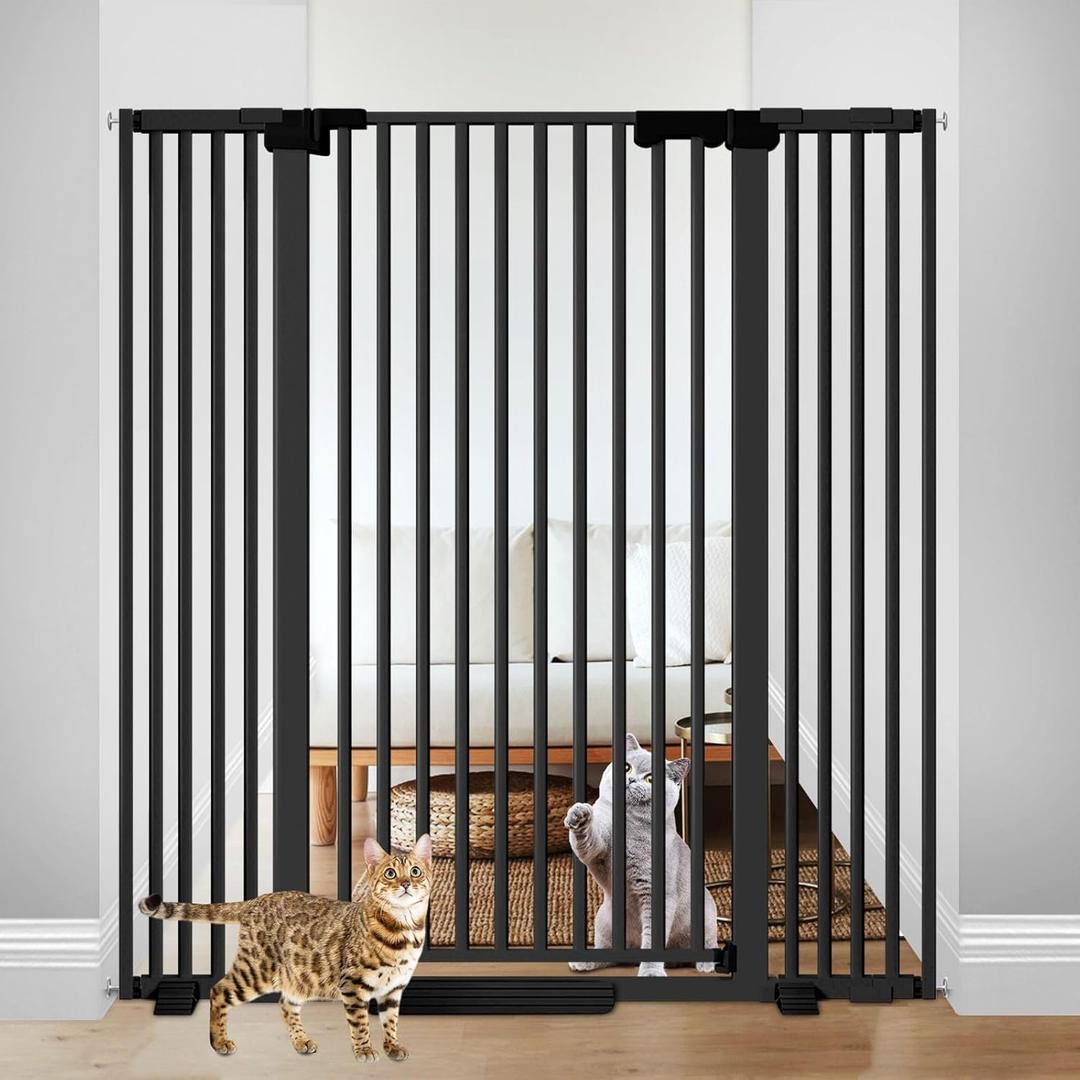 51'' Extra Tall Cat Gate Barrier for Doorways Hallways, Pressure Mounted Pet Dog Gates No Drilling Auto Close, Cat Fence Indoor Climb Proof 30-49.2'' Wide (Black)