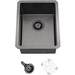 Black Bar Sink Undermount-Hovheir 12x16 Bar Sink Small Undermount Kitchen Bar Prep 16 gauge Black Stainless Steel Single Bowl Outdoor Rv Kitchen Sinks with Bottom Grid