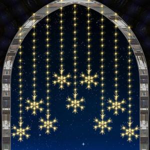 Kingdder Christmas Snowflakes Lights, Snowflakes Curtain Lights 16.4 ft/ 5 m 325 LED Window String Decoration for Christmas Party Home Bedroom Indoor Outdoor Garden(Warm White)