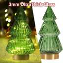 Glass Christmas Tree Light with Timer, Battery Operated Green Lit Xmas Tree Figurine, Lighted Mercury Glass Decor Cordless Cone Crystal Figurine Tabletop Lamp, Light Up rbol de Navidad with Lights