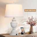Table Lamps Set of 2, Modern Farmhouse Nightstand Lamp with USB Ports, 3-Way Dimmable Touch Control Washed White Bedside Lamps with Off-White Linen Shade for Bedroom Living Room, Bulbs Included