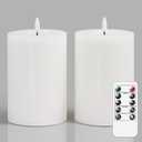 Flameless Flickering 4" x6" Real Wax White Remote Candles with Candle Grease, Pack of 2 Timer LED Battery Operated Fake Warm Light Pillar Candles for Home, Banquet, Ceremony Decoration