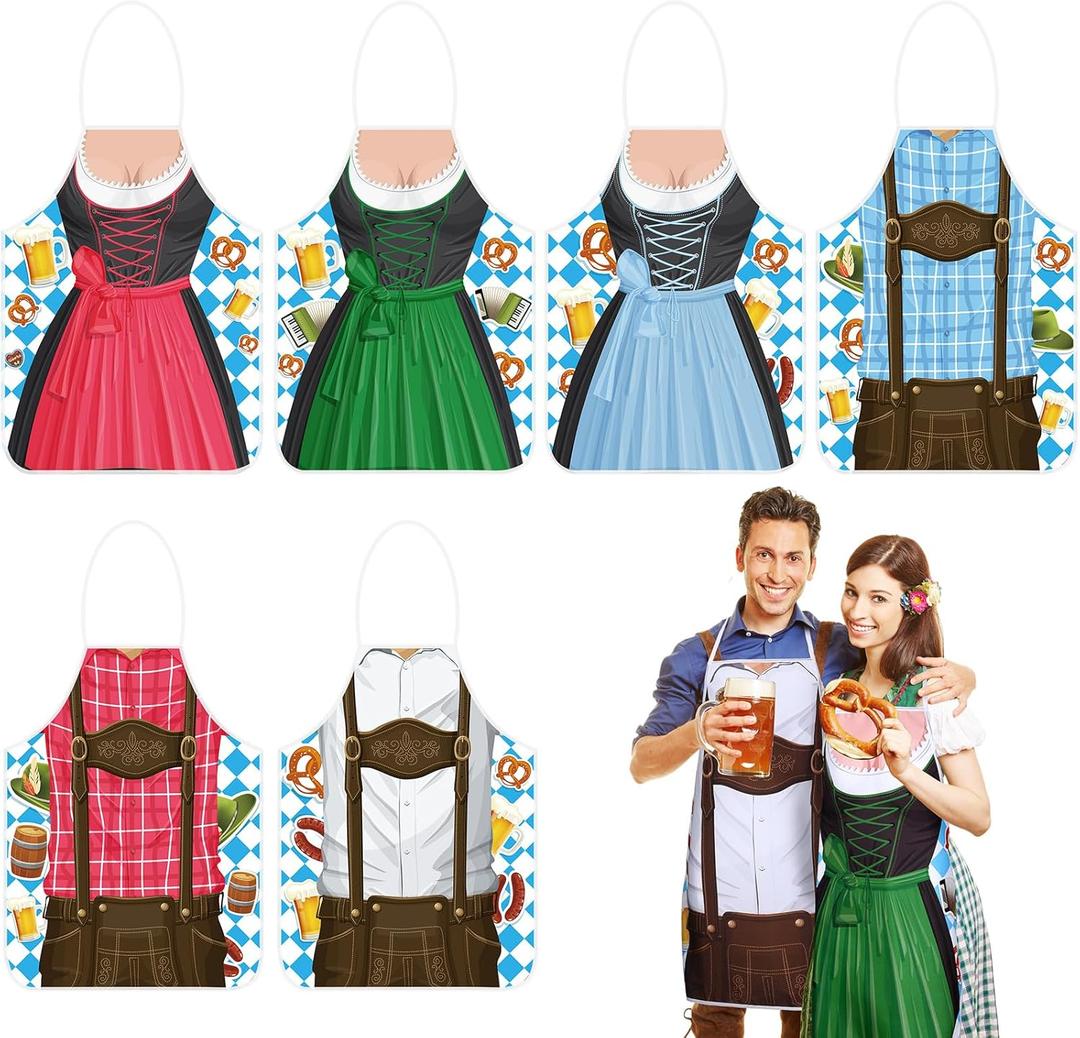 Tigeen Oktoberfest Aprons Dirndl Apron Couples Cooking Aprons German Party Supplies Bavarian Costume(6 Pcs)