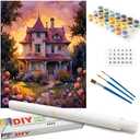 Romantic Cottage Paint by Numbers Kit for Adults - DIY Victorian House Painting on Rolled Canvas 16x20 Inches, Acrylic Paint Set, Suitable for Beginners, Art for Home Decoration or Gifts
