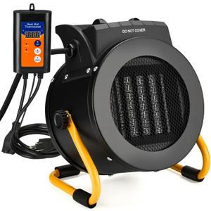 LHUKSGF Greenhouse Heater with Thermostat, Outdoor Heaters for Patio, 3 Modes for PTC Ceramic Fast Heating, Overheat Protection, IPX4 Waterproof for Greenhouse, Grow Tents, Patio, Black