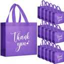 Sweetude 30 Pcs Thank You Gift Bags with Handles, Reusable Non Woven Foldable Goodie Bags Bulk for Graduation Teacher Appreciation Wedding Bridesmaid Favors(11 x 12 x 5 Inch,Dark Purple)
