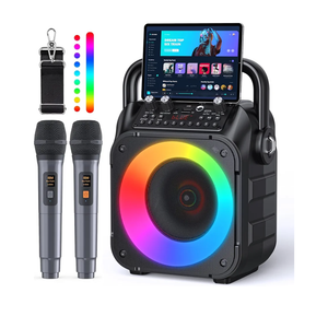 Karaoke Machine, Portable Bluetooth Speaker with 2 Wireless Microphones for Adults & Kids with Lights, Karaoke Microphone with PA System Supports USB/TF/REC/FM/AUX for Home Party Home System Packages