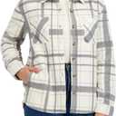 HFX Women's Button Down Plaid Fleece Shacket With Bonded Sherpa Lining, Dual Chest Pockets S