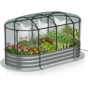 Lineware Raised Garden Bed with Self-Watering System, 6x3x1 ft Elevated Planter Boxes Outdoor with Mesh Cover, Oval Galvanized Raised Beds for Gardening,Vegetables,Flowers, Backyard, Patio