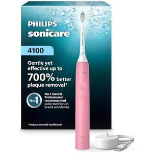 Philips Sonicare 4100 Series Electric Toothbrush - Sonic Toothbrush with Advanced Sonic Technology, Pressure Sensor, Two Intensity Settings, Smartimer & Quadpacer, Deep Pink, Model HX3681/26 Without toothbrush