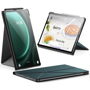 INFILAND Case for Samsung Galaxy Tab S9+ Plus/S9 FE+ Plus/S10 Plus 12.4 Inch, Slim Magnetic Origami Stand Protective Cover, Multiple Angle Viewing, Auto Wake/Sleep (Midnight Green)