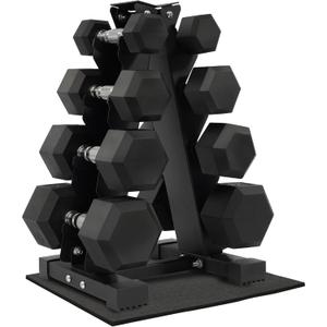 Fitvids Fitvids Rubber Coated Hex Dumbbell Weight Set and Storage Rack, Dumbbell + A-Rack: 100LB (5-20lbs Pairs)