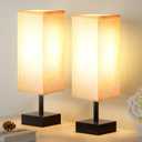 aooshine Beige Bedroom Table Lamp Set - Bedside Lamps for Nightstand Set of 2, Minimalist Lamps for Desk, Dorm, Kids Room, Bulb Not Included (Cream & Black Set)