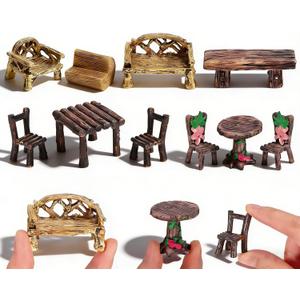 Fairy Garden Accessories 10-Pack Miniature Table and Chairs Set, Mini Fairy Garden Resin Ornaments, Outdoor Decor for Miniature Dollhouse & Micro Landscape DIY