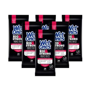 Wet Ones Big & Strong Antibacterial Hand Wipes, Fresh Scent Hand Sanitizer Wipes I Heavy Duty Wipes, 28ct (6 pack)
