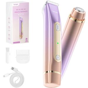 Bikini Trimmer for Women, Electric Razors with Dual Heads, Rechargeable Pubic Hair Trimmer with IPX7 Waterproof, Painless Pro Shaver for Underarm Leg Arm Body Face Private Area Royal Rose