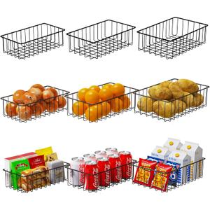 Joben Oligey 9 PACK (3 Szie) Small Wire Storage Baskets for Organizing,Pantry Organization Bins for Cabinets, Metal Basket for Kitchen, Bathroom Organizer (Black-9)