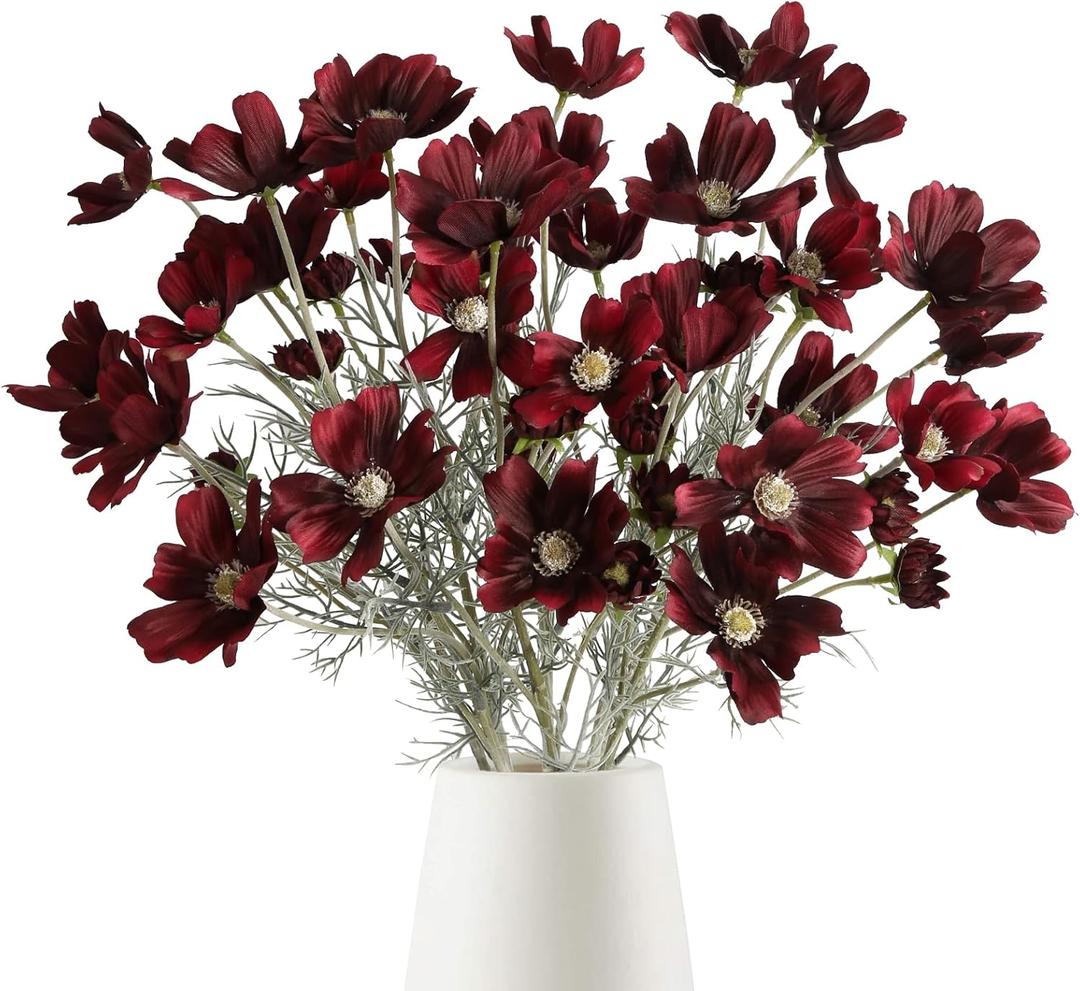 6PCS Cosmos Silk Flowers 24'' Wild Flowers Artificial Fake Flowers Arrangement for Wedding Party Kitchens Home Decoration(Burgundy)