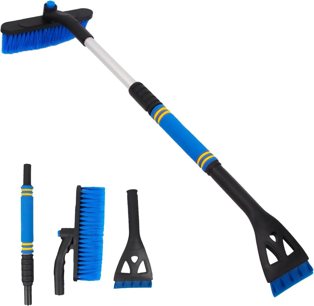 Snow Brush and Ice Scrapers for Car Windshield,Ice Scraper for Freezer,35" Extendable Snow Scraper,Detachable Snow Removal Tool with Ergonomic Foam Grip for Car SUV and Truck (Blue)