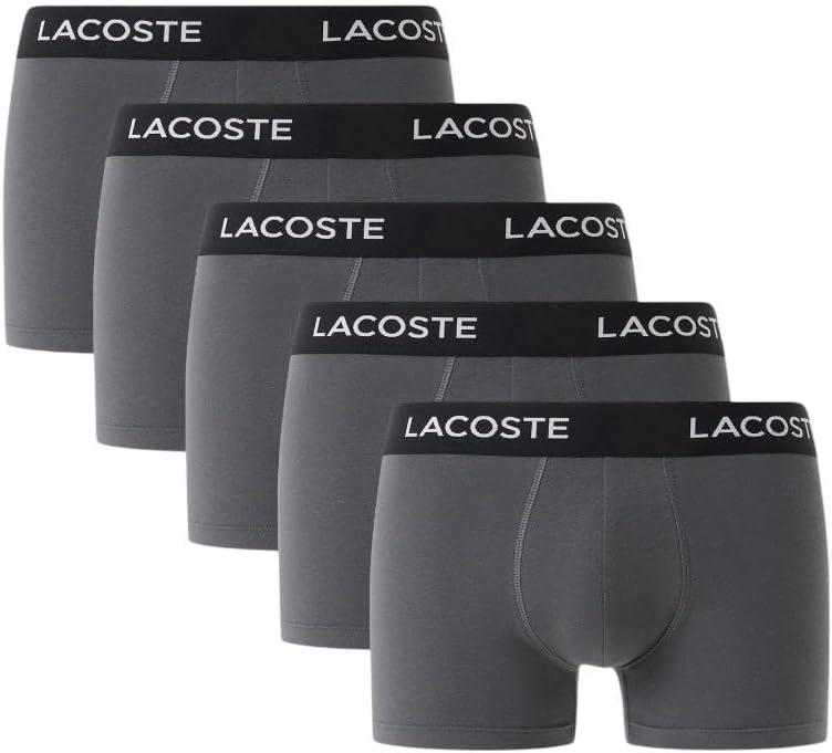 Lacoste Mens 5-Pack Regular Fit Boxer Trunk (Large, Shadow Grey)