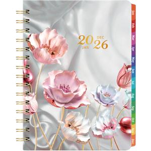 2026 Planner - Planner 2026 with Tabs, Jan. 2026 - Dec. 2026, 2026 Planner Weekly and Monthly, 2026 Calendar Planner, Weekly and Monthly Planner, 6.3" x 8.4", Back Pocket + Thick Paper - Pink Flower