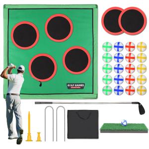 Golf Chipping Game for Outdoor Indoor: Backyard Golf Games for Adults & Golfers , Birthday Gifts for Men, Golf Set with 20 Sticky Balls, Putting Mat, Putter & Carry Bag, Golf Simulators for Home