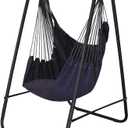 YUCAN Hammock Chair Stand with Hanging Swing Chair Included,Weather Resistant and Saving Space Stand Max 450 Lbs, Quality Cotton Weave Wrap Whole,Suitable for Indoor Outdoor Patio YardGrey Patented