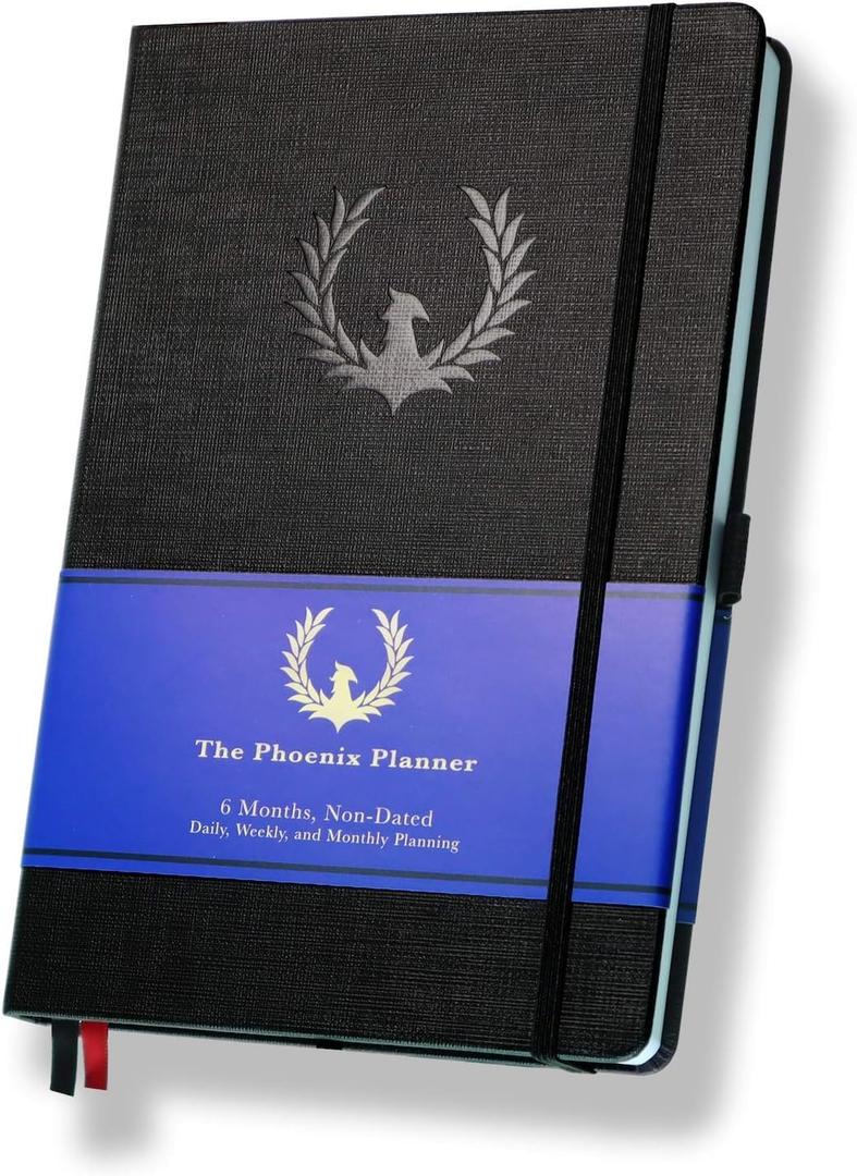 The Phoenix Planner - Best Daily Calendar and Agenda for Goal Setting, Boost Happiness and Productivity - Gratitude Journal, Habit Tracker, Quarterly Business Planner - 6 Months, Undated (Charcoal)