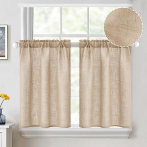 MIULEE Cafe Curtains - 36 Inch Semi Sheer Light Filtering Half Window Curtains, Rod Pocket Tier Curtains 2 Panels W26XL36, Camel Beige