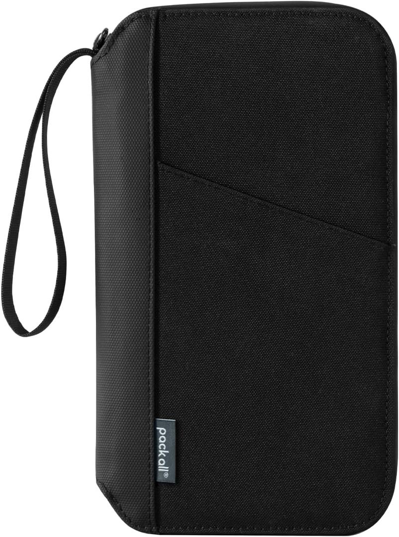 pack all Travel Passport Holder with RFID Blocker, Water-Resistant Passport Wallet with Wrist Strap, Multiple Family Airplane Document Organizer for Cards, Boarding Pass, ID, Cash, Tickets